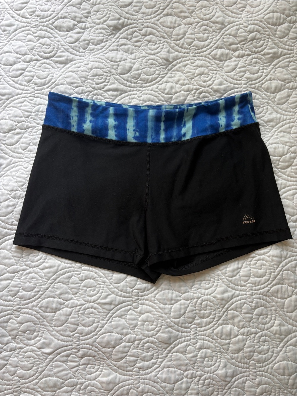 RBX Black Spandex Shorts with Blue Tie Dye Band Size Large
